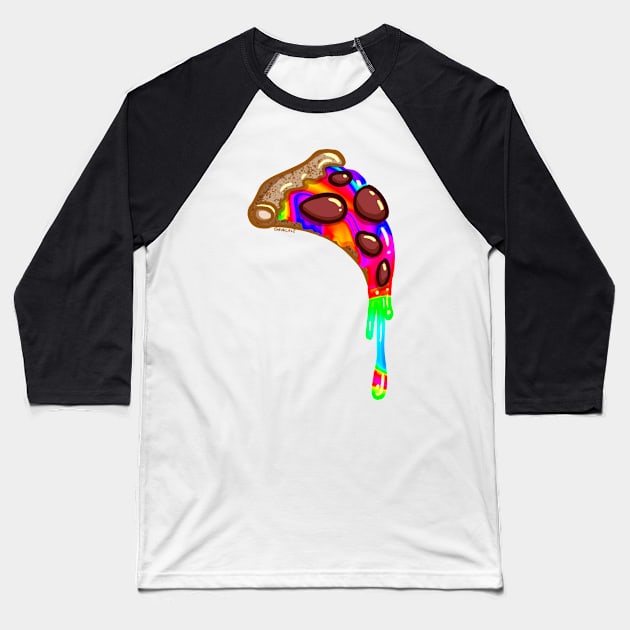 Psychedelic Pizza Baseball T-Shirt by Jan Grackle